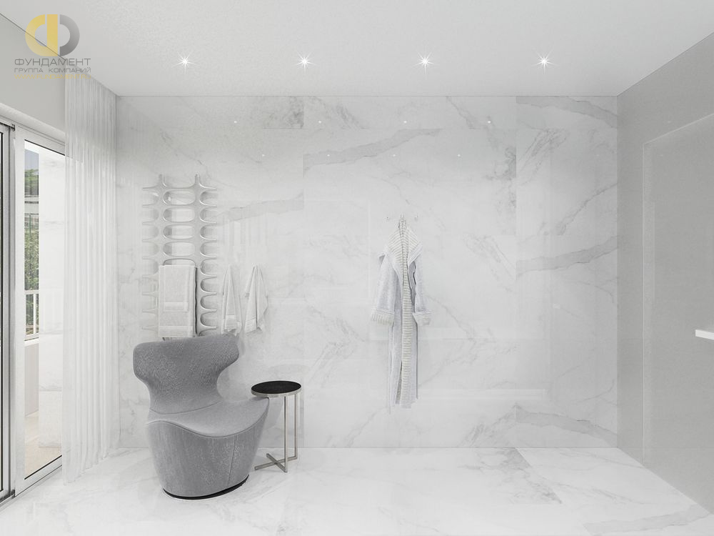 Ванная в стиле дизайна минимализм по адресу Франция, Канны, бульвар Лидер, 77, 2018 года