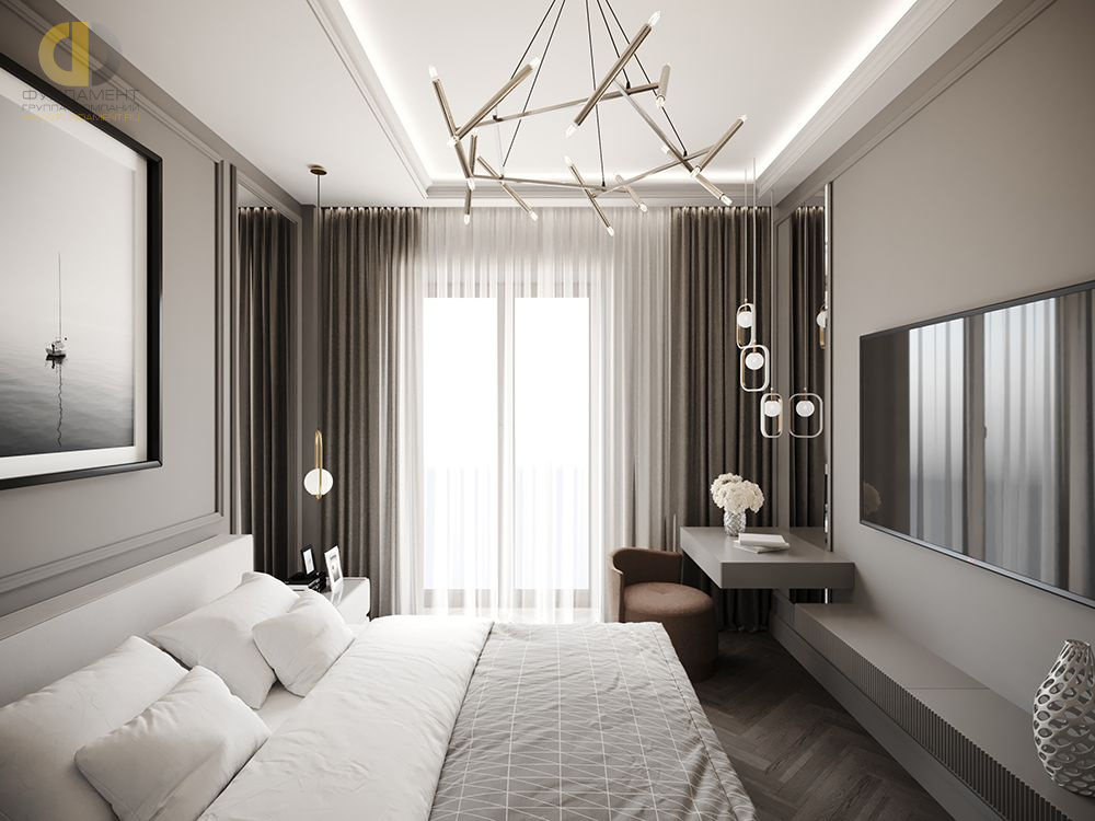 Спальня в стиле дизайна современный по адресу г. Москва, Шлюзовая набережная, дом 2А, 2021 года