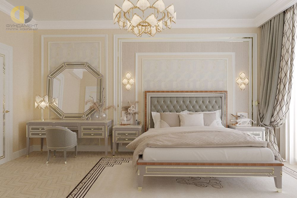 Спальня в стиле дизайна арт-деко (ар-деко) по адресу г. Москва, ул. Вавилова, 4, 2020 года