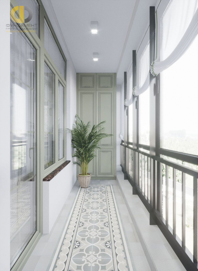Дизайн интерьера балкона в 4-комнатной квартире 120 кв. м в стиле эклектика 11
