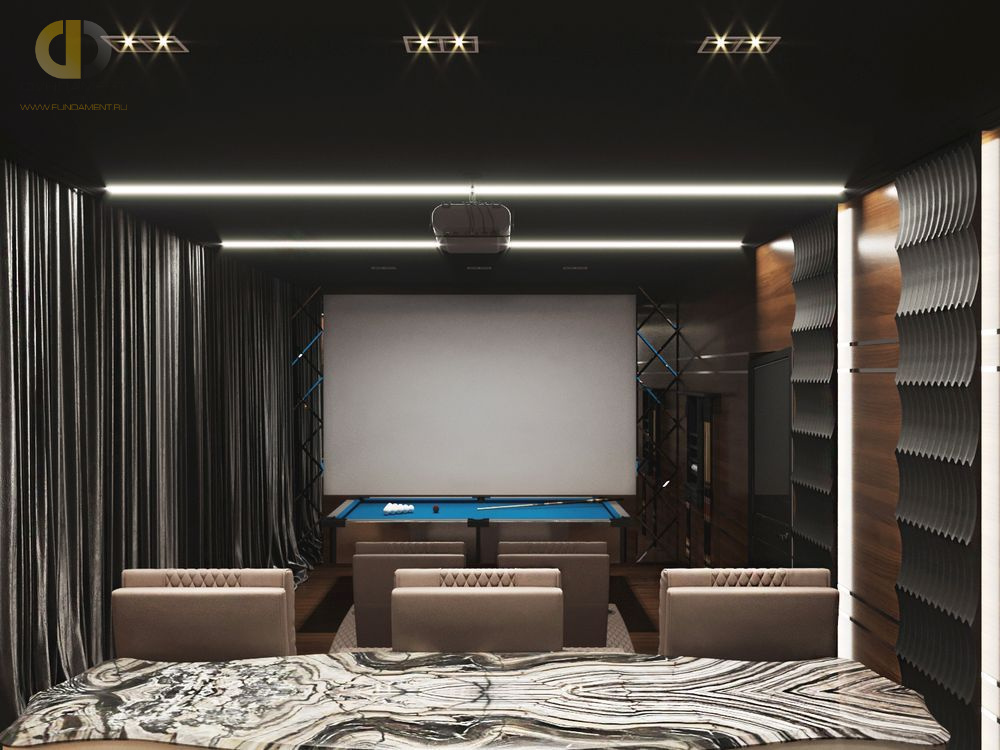 Дизайн интерьера кинотеатра в доме 278 кв.м в стиле ар-деко – фото 3