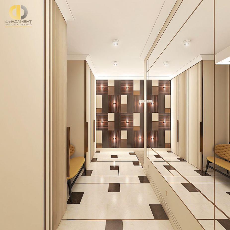 Дизайн интерьера коридора в четырехкомнатной квартире 126 кв.м в стиле неоклассика