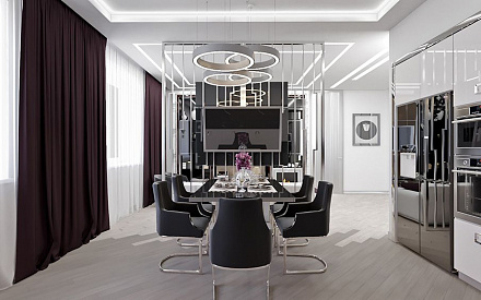 Дизайн интерьера столовой в четырёхкомнатной квартире 122 кв.м в стиле ар-деко
