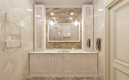 Дизайн интерьера ванной в трёхкомнатной квартире 134 кв.м в стиле современная классика