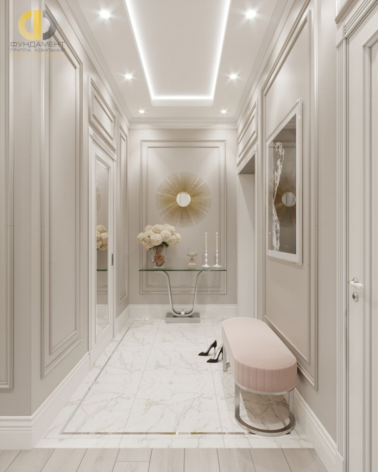 Дизайн интерьера коридора в четырёхкомнатной квартире 134 кв.м в стиле современная классика20