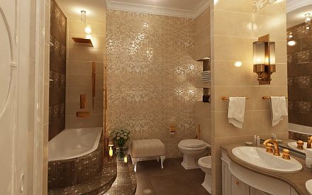 Дизайн интерьера ванной в 4-комнатной квартире 130 кв. м в классическом стиле