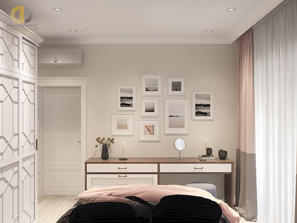 Спальня в стиле дизайна неоклассика по адресу г. Москва, ул. Машкова, д. 9, стр. 1, 2020 года