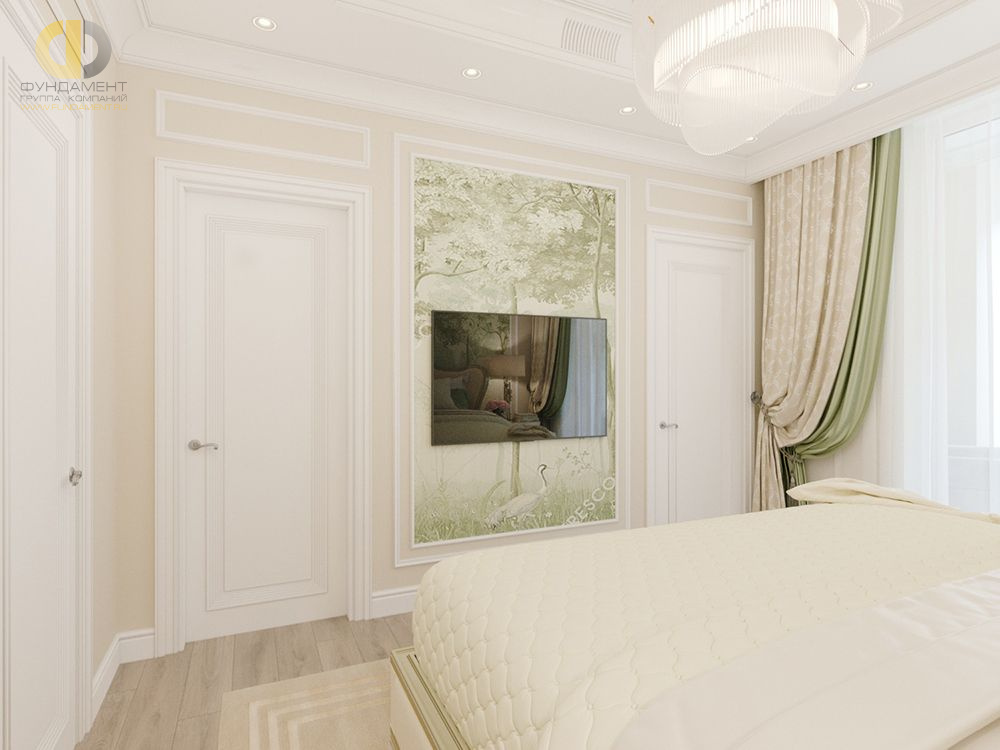 Спальня в стиле дизайна неоклассика по адресу г. Москва, ул. Сергея Макеева, д. 9, 2021 года