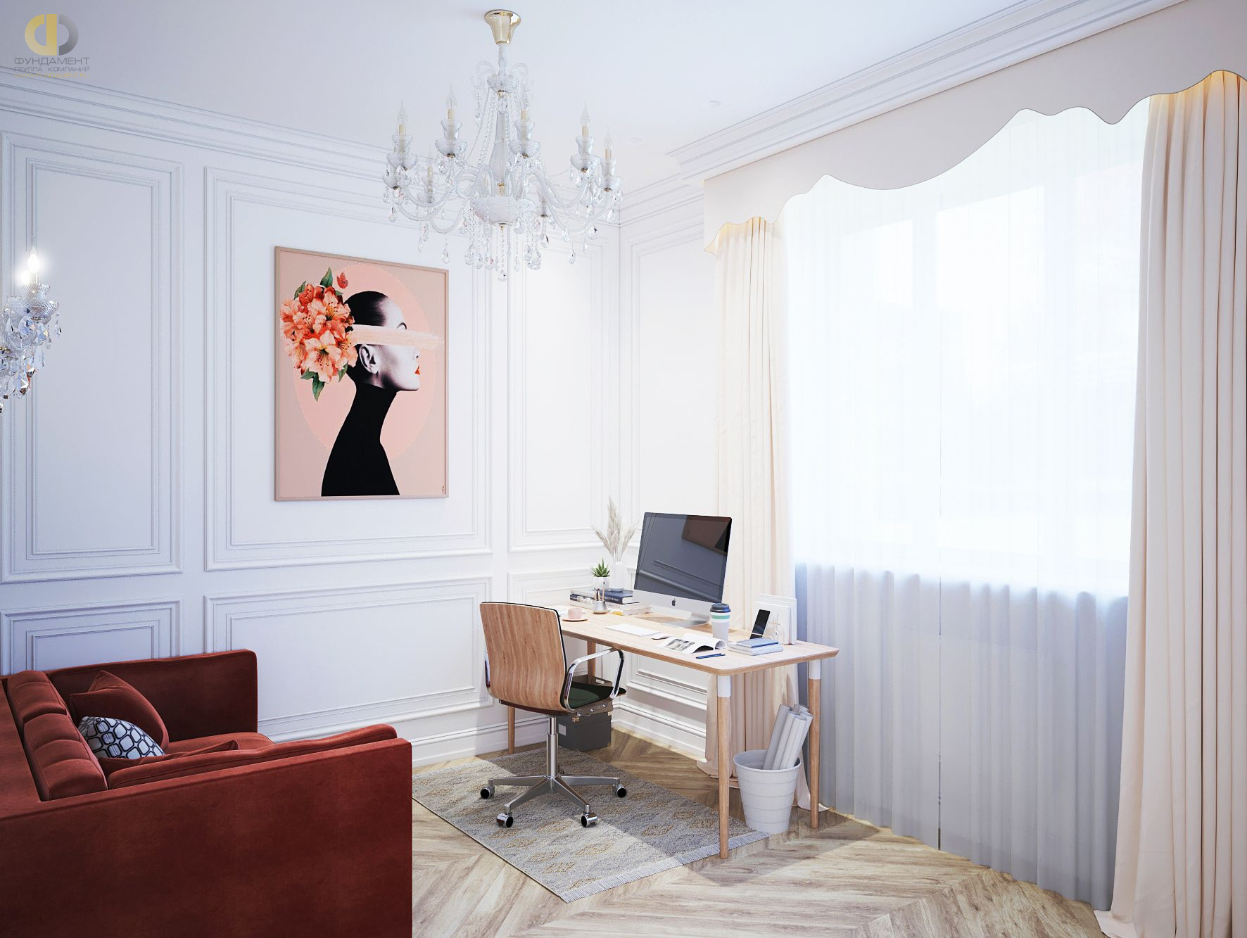 Дизайн кабинета в светло-сером цвете - фото