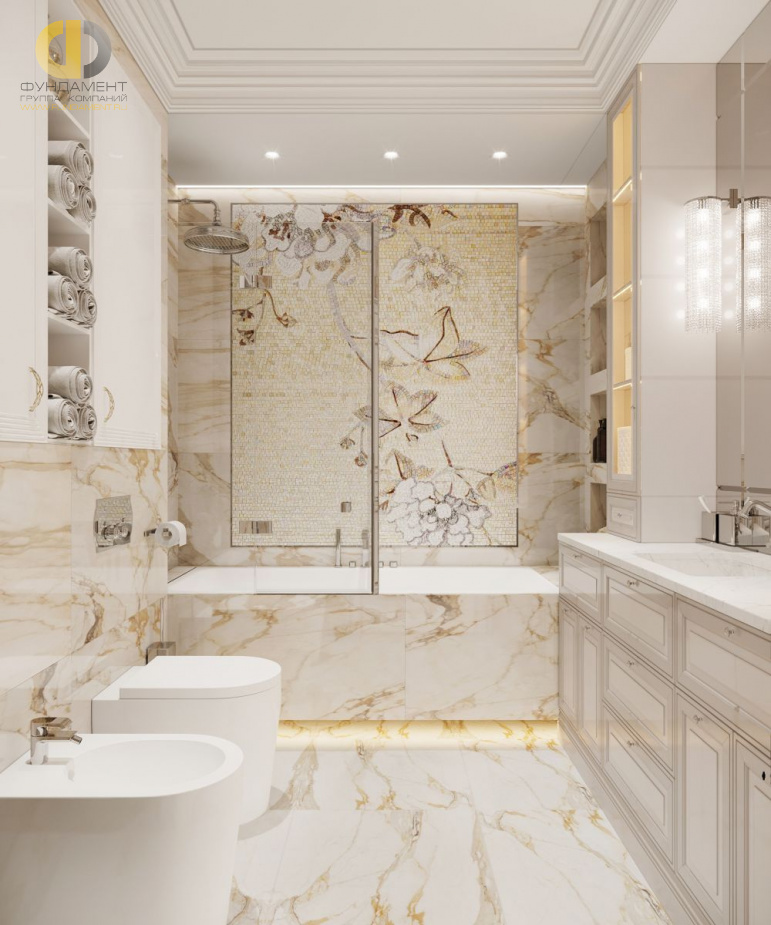 Дизайн интерьера ванной в четырёхкомнатной квартире 132 кв.м в классическом стиле4
