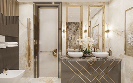 Дизайн интерьера ванной в 3-комнатной квартире 92 кв. м в стиле эклектика 17