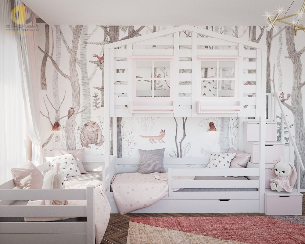 белый интерьер детской кровать домик