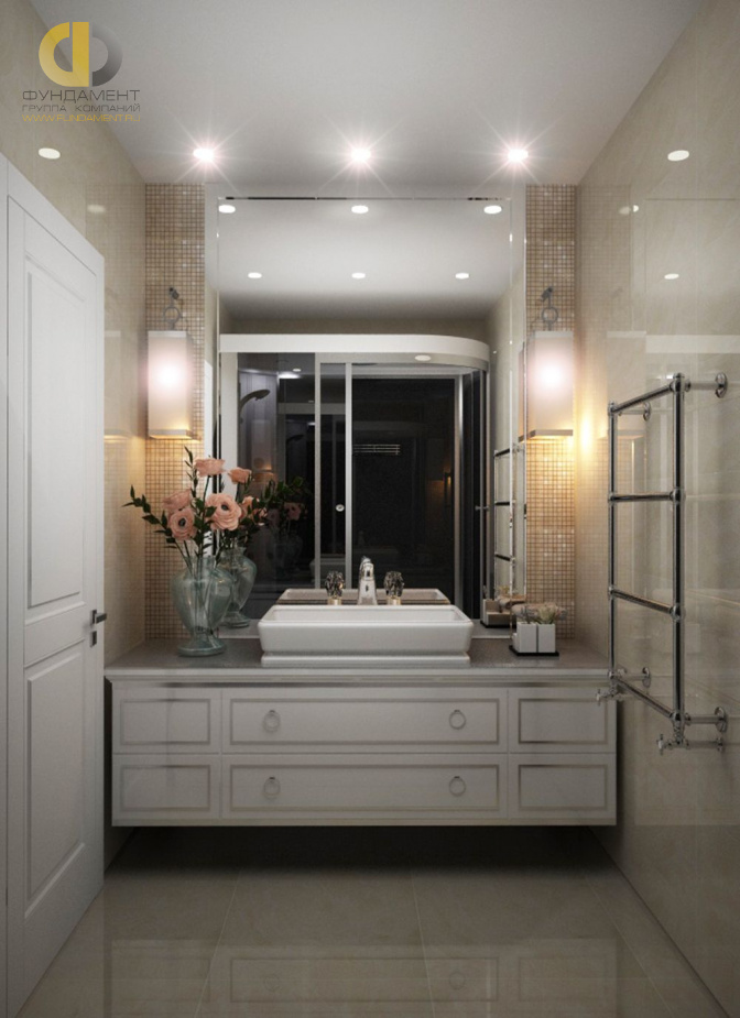 Дизайн интерьера ванной в трёхкомнатной квартире 90 кв.м в стиле современная классика