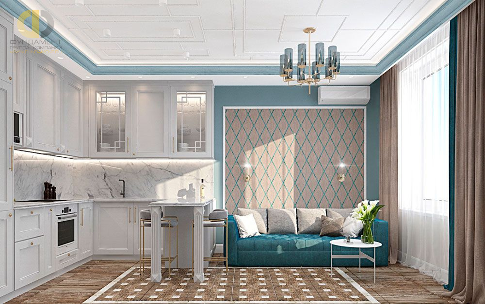 Гостиная в стиле дизайна классицизм по адресу г. Москва, ул. Орджоникидзе, д. 13, стр. 1, 2019 года