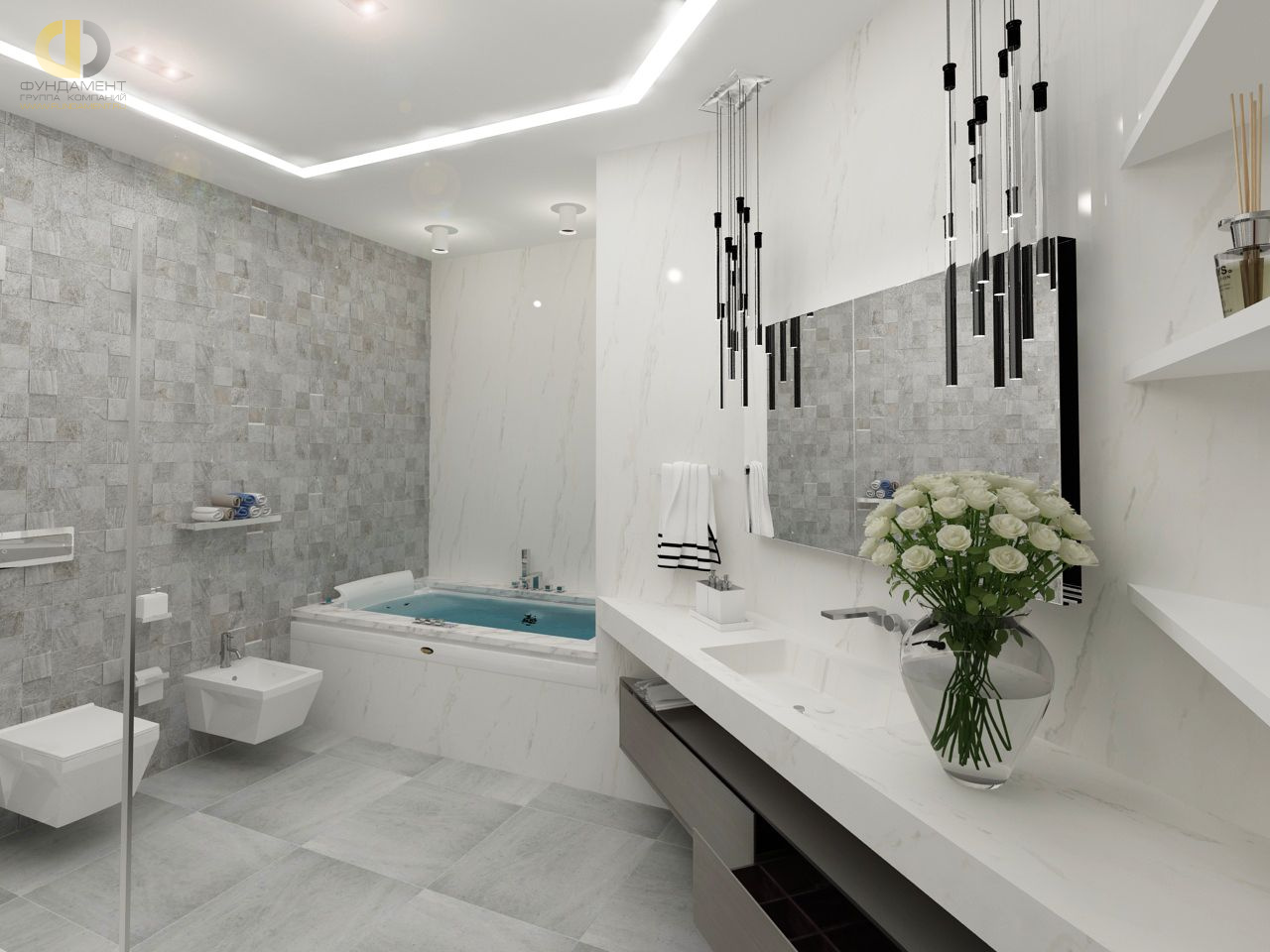 Интерьер ванной комнаты в квартире в стиле ар-деко