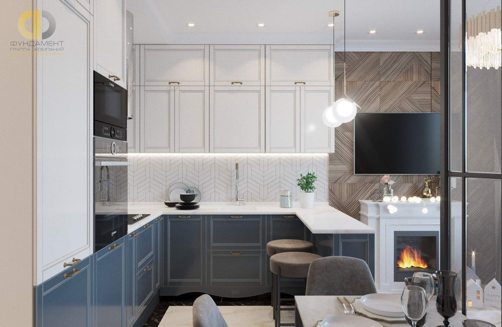Дизайн интерьера кухни в двухкомнатной квартире 42 кв.м в стиле современная классика
