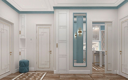 Дизайн интерьера коридора в двухкомнатной квартире 44 кв.м в стиле современная классика2