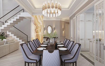 Дизайн интерьера столовой в доме 171 кв.м в стиле современная классика8