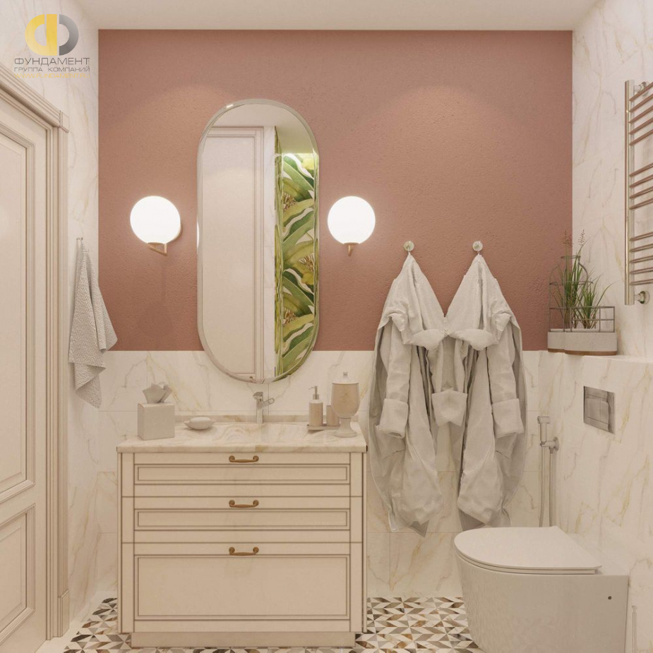 Дизайн интерьера ванной в двухкомнатной квартире 42 кв.м в стиле современная классика