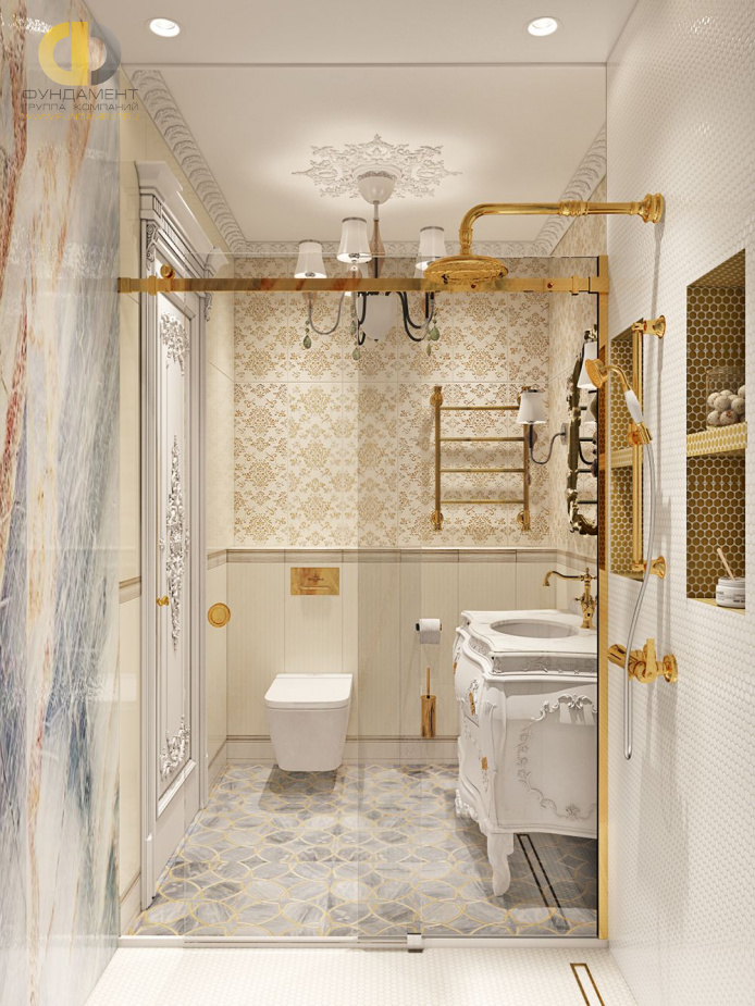 Дизайн интерьера ванной в четырёхкомнатной квартире 144 кв. м в стиле классицизм 23