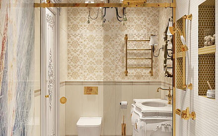 Дизайн интерьера ванной в четырёхкомнатной квартире 144 кв. м в стиле классицизм 23