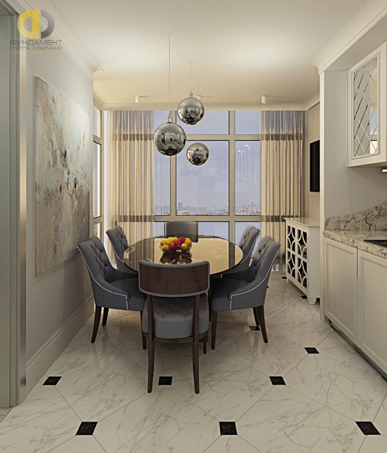 Дизайн интерьера кухни в трёхкомнатной квартире 98 кв.м в стиле современная классика9
