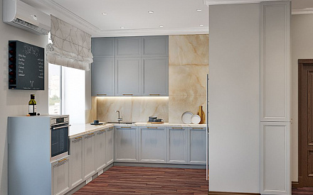 Дизайн интерьера кухни в трёхкомнатной квартире 99 кв.м в стиле современная классика