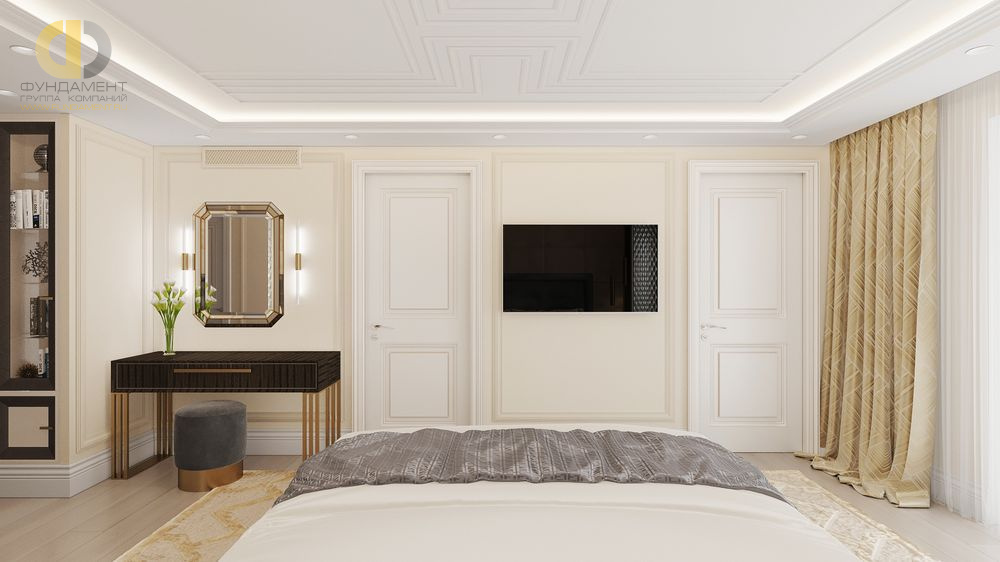 Спальня в стиле дизайна классицизм по адресу г. Москва, Шелепихинская наб. , д. 34, корп. 2, 2019 года