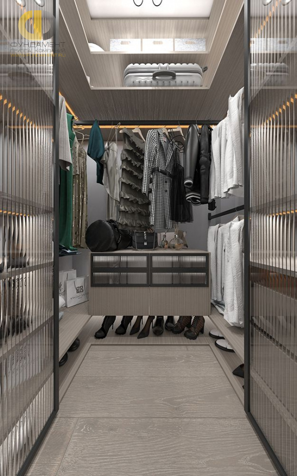 Дизайн интерьера гардероба в трёхкомнатной квартире 101 кв. м в современном стиле 21