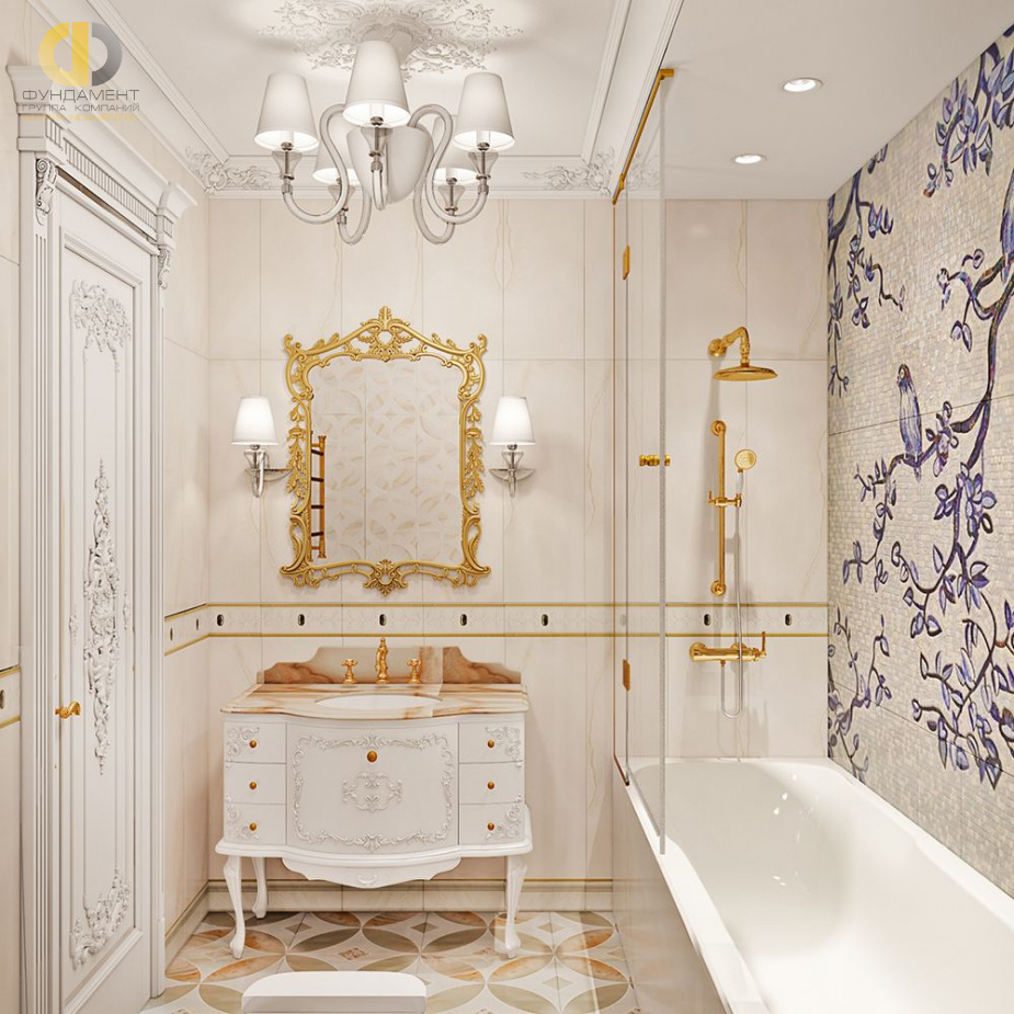 Дизайн интерьера ванной в четырёхкомнатной квартире 144 кв. м в стиле классицизм 30