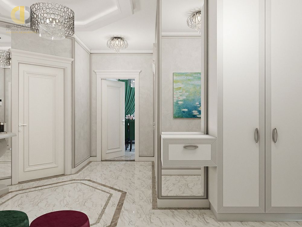 Дизайн интерьера коридора в двухкомнатной квартире 81 кв.м в стиле неоклассика с элементами ар-деко3