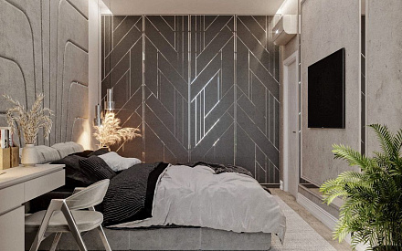 Дизайн интерьера спальни в четырёхкомнатной квартире 87 кв.м в современном стиле 15