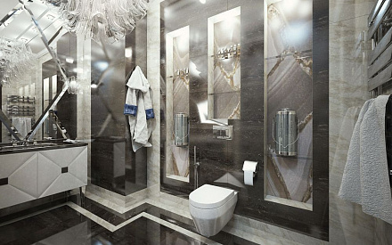 Дизайн интерьера ванной в четырехкомнатной квартире 276 кв.м в стиле ар-деко