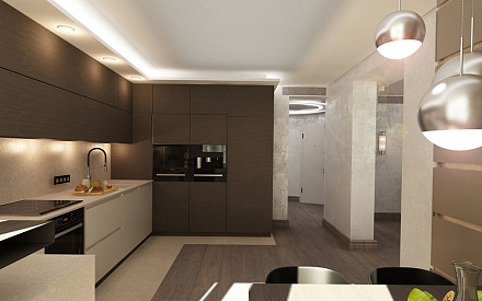 Дизайн интерьера кухни в 4-комнатной квартире 144 кв. м в современном стиле