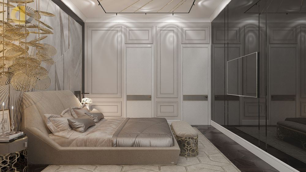 Спальня в стиле дизайна арт-деко (ар-деко) по адресу г. Москва, ул. Усачёва, д. 11, 2018 года