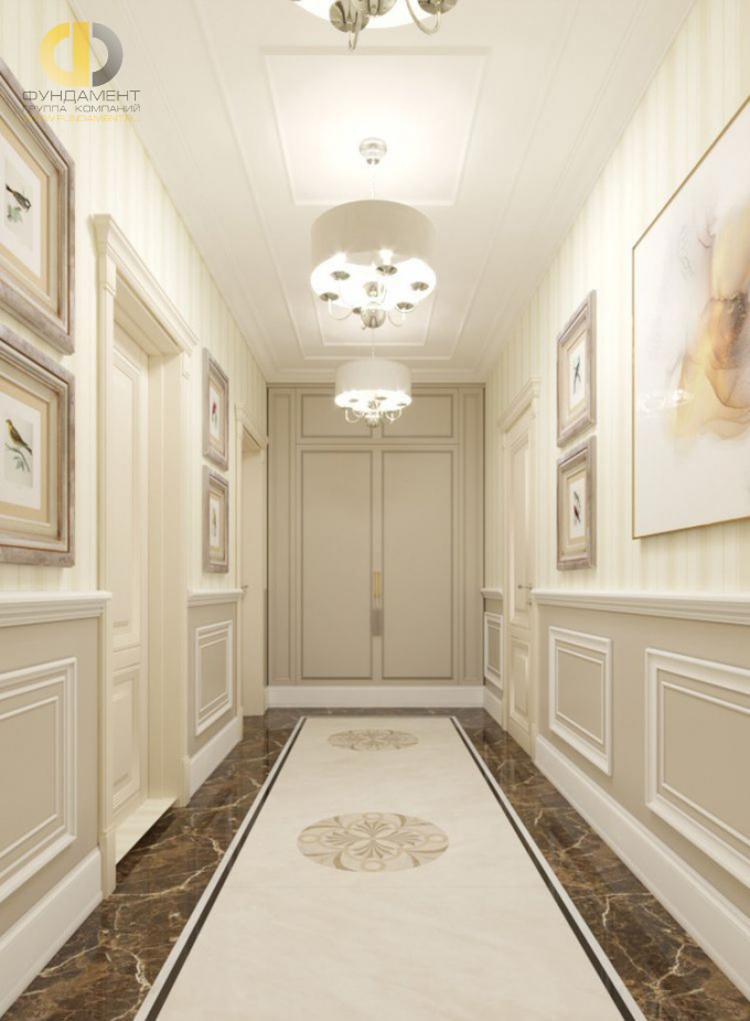 Дизайн интерьера коридора в доме 386 кв.м в классическом стиле12