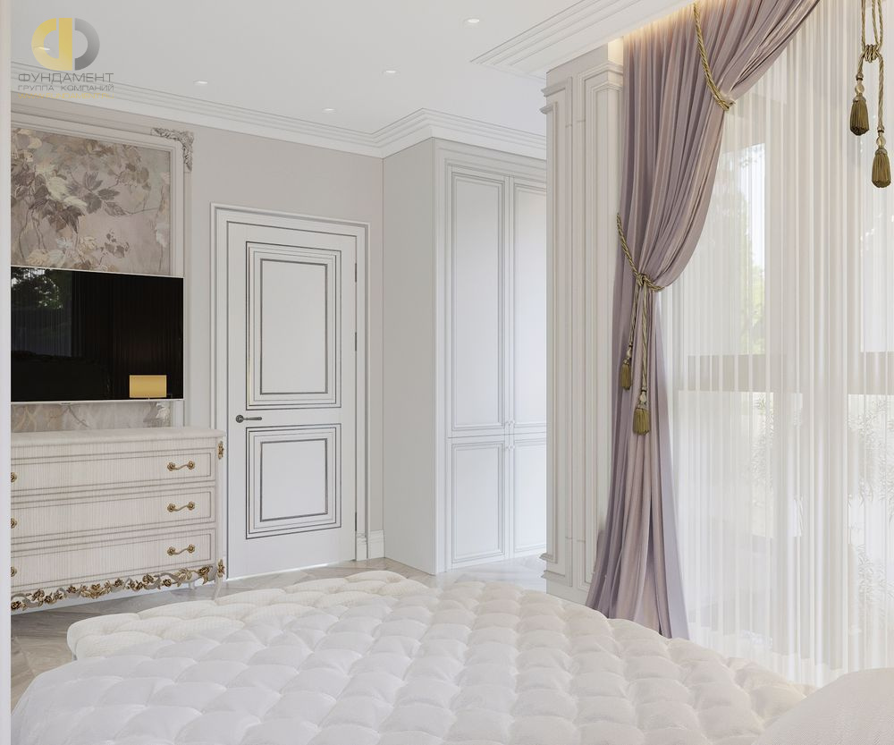 Спальня в стиле дизайна классицизм по адресу г. Москва, Ходынский бульвар, д. 22, 2019 года