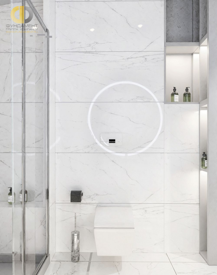 Дизайн интерьера ванной в трёхкомнатной квартире 152 кв. м в современном стиле 2