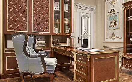 Дизайн интерьера кабинета в четырёхкомнатной квартире 144 кв. м в стиле классицизм 11
