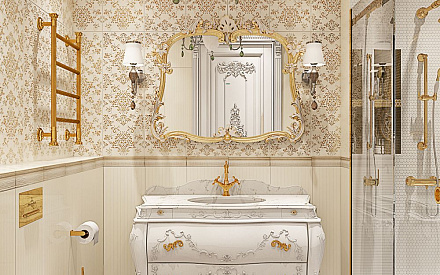Дизайн интерьера ванной в четырёхкомнатной квартире 144 кв. м в стиле классицизм 19