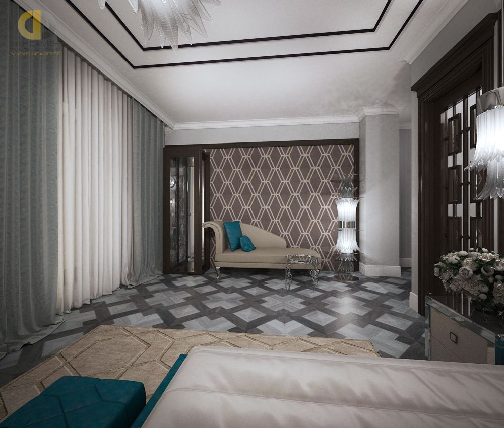 Спальня в стиле дизайна арт-деко (ар-деко) по адресу г. Москва, ул. Погодинская, вл. 2/3, 2018 года