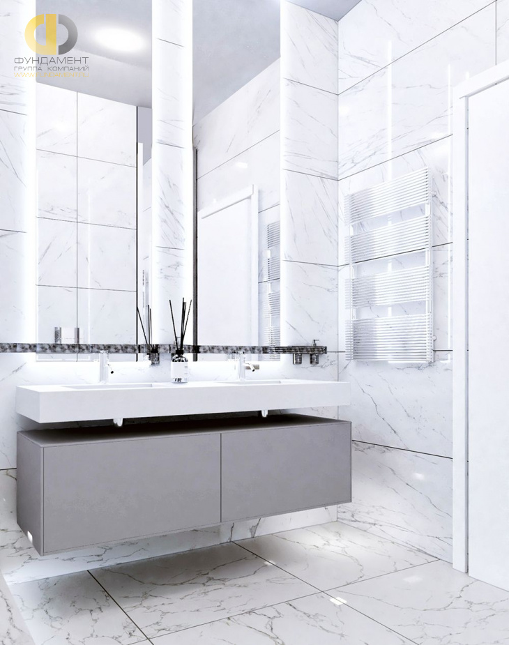 Дизайн интерьера ванной в трёхкомнатной квартире 152 кв. м в современном стиле 6