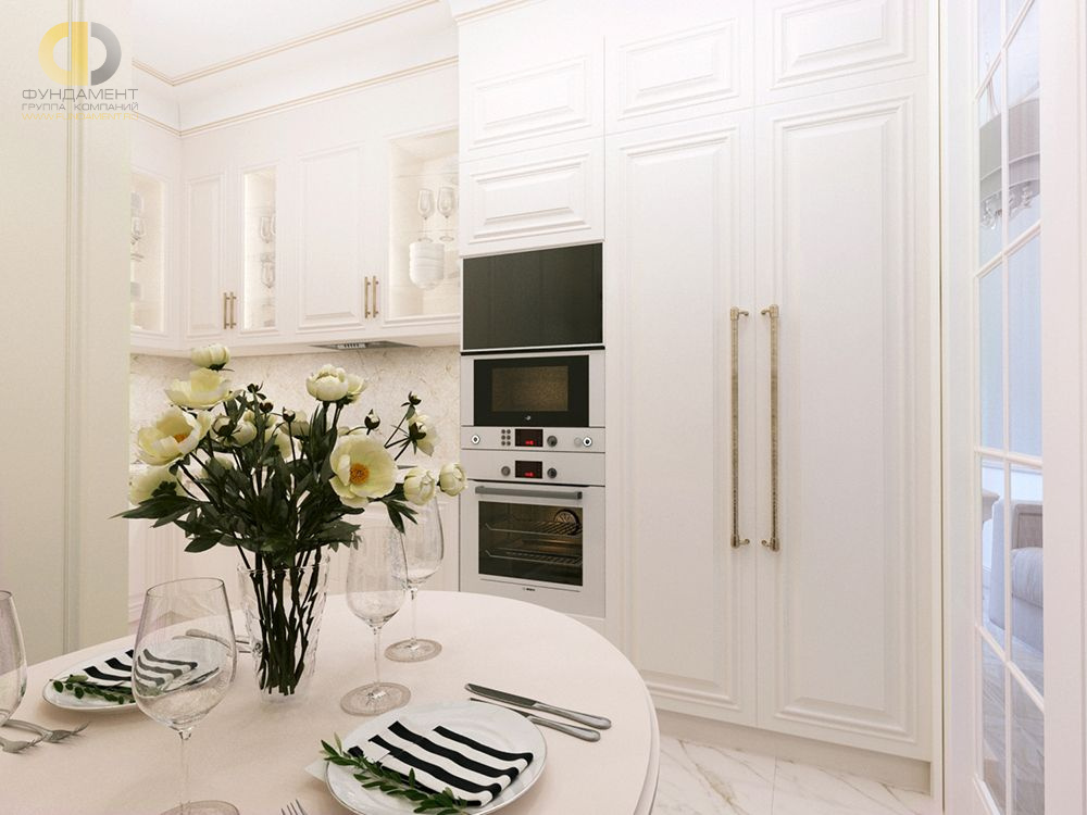 Дизайн интерьера кухни в трёхкомнатной квартире 85 кв.м в стиле неоклассика12