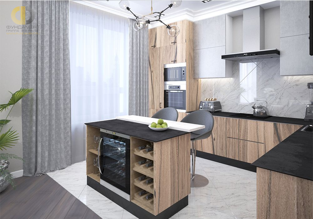 Кухня в стиле дизайна современный по адресу г. Москва, ул. Корабельная д. 17, корп. 1, 2019 года