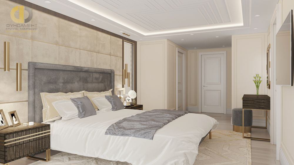 Спальня в стиле дизайна классицизм по адресу г. Москва, Шелепихинская наб. , д. 34, корп. 2, 2019 года