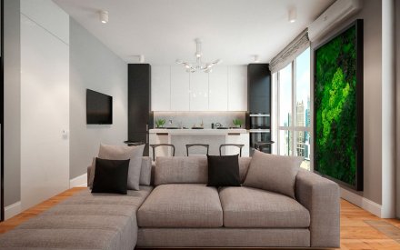 Современный дизайн двухкомнатной квартиры 70 кв. м с элементами лофт