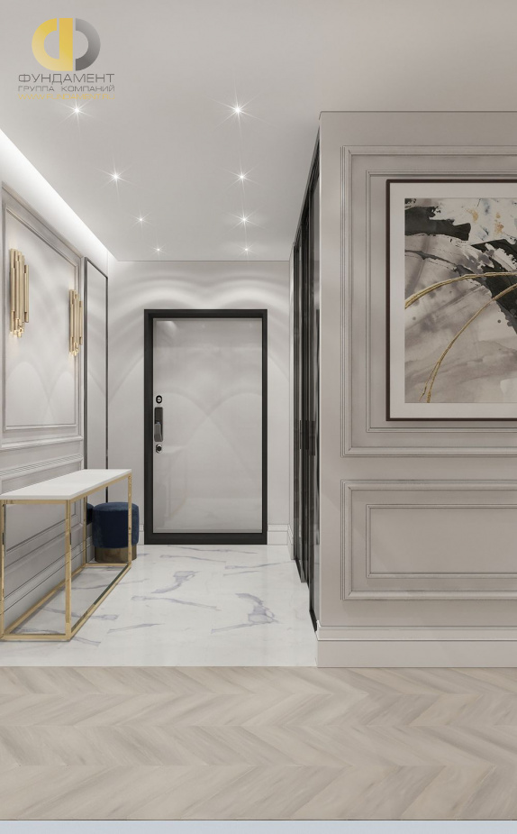Дизайн интерьера коридора в пятикомнатной квартире 155 кв.м в стиле неоклассика1
