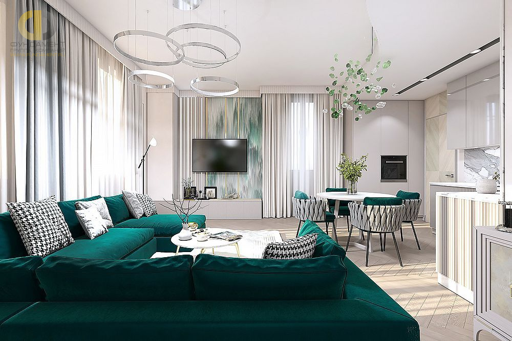 Дизайн-проект интерьера трехкомнатной квартиры 91 кв. м в чертежах: