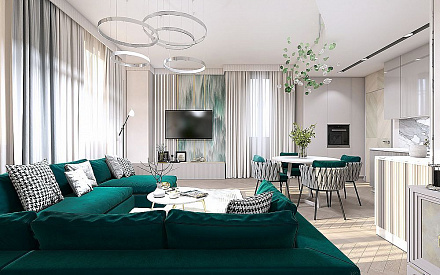 Дизайн интерьера гостиной в двухкомнатной квартире 67 кв. м. в современном стиле13