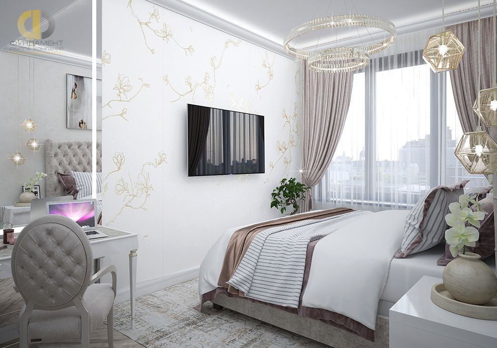 Дизайн интерьера спальни в трёхкомнатной квартире 74 кв.м в современном стиле с элементами ар-деко8